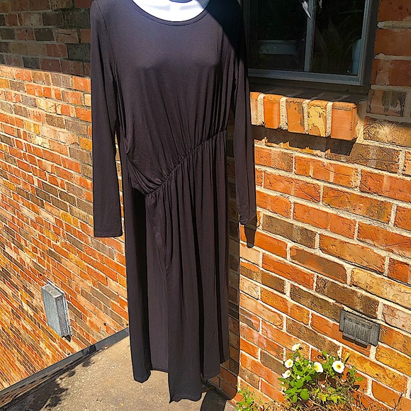 Peruvian Connection Long Black Tunic W/ Diagonal Shirring ,High Side Slit. Sz Lg - Picture 9 of 13